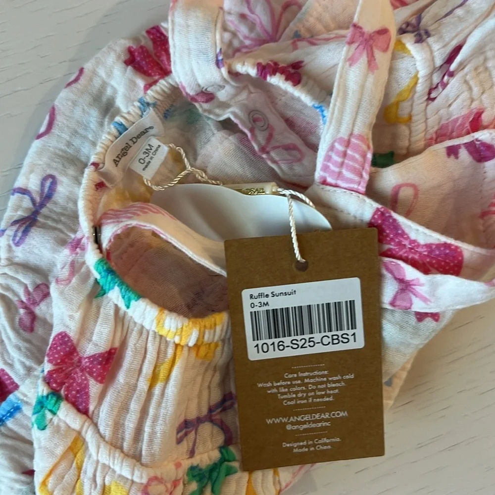 Angel Dear Ruffle Sunsuit Bubble Romper Colorful Bows 12-18 18-24 months - Picture 6 of 6